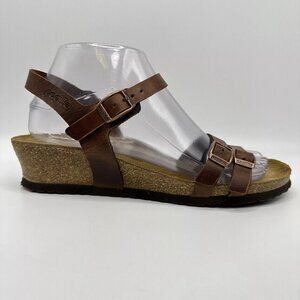 Birkenstock Papillo Lana Brown Leather Strappy Wedge Sandals Women 7 US EUR 38